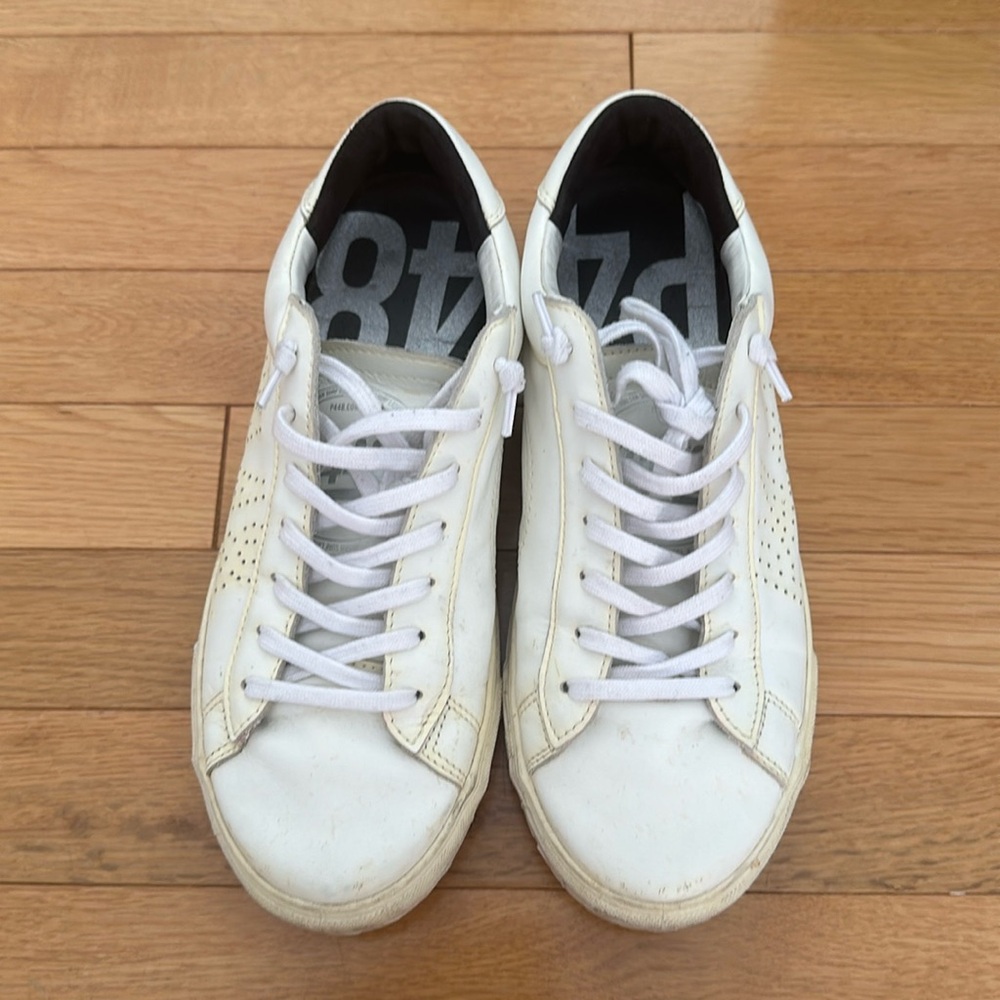 P448 white sneakers (made in Italy, size US 7.5, EU 38, with vibram liftbase)